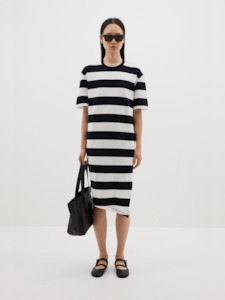 Dresses Skirts: Stripe Side Split Short Sleeve Dress in Black