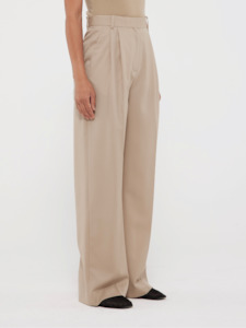 Wide Leg Pleated Trousers in Beige