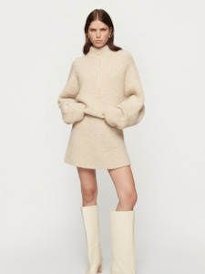 Blazers Coats: Boyd Boucle Half Zip in Alabaster