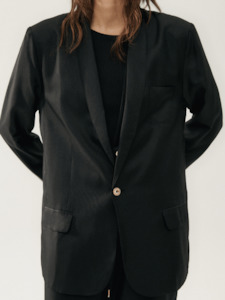 Blazers Coats: Silk Twill Miami Blazer in Black