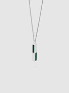 Cube Pendant Necklace in Silver Malachite