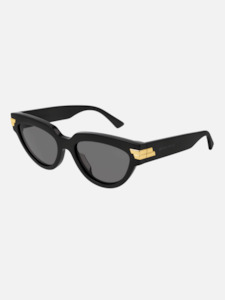 Bottega Veneta: Cat Eye Gold Tone Sunglasses in Black