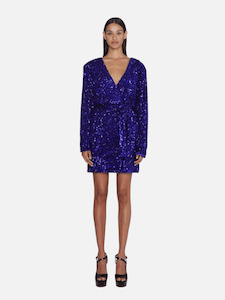 The Colour Edit: Samantha Sequin Wide Shoulder Wrap Dress in Blue Iris