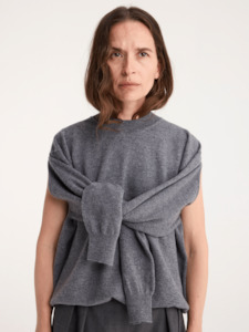 Jumpers Sweaters: Crew Neck with Open Armhole in Mid Grey Melange