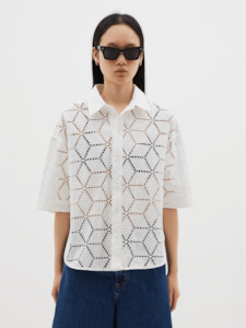 Bassike: Cotton Lace Shirt in White