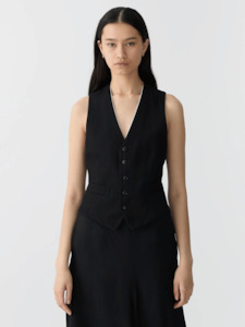 Bassike: Viscose Twill Tailored Vest in Black