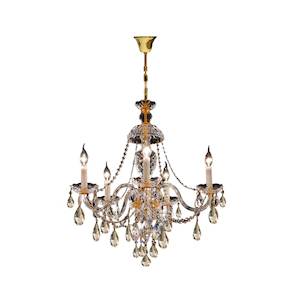 Crystal Chandeliers: Bohemian Brilliance 5 Arm Crystal Chandelier- GOLD