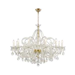 Bohemian Prague 12 Arm Crystal Chandelier - Brass Fixtures