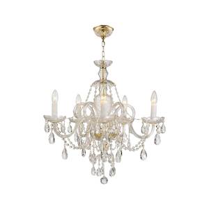 Crystal Chandeliers: Bohemian Prague 5 Arm Crystal Chandelier - Brass Fixtures