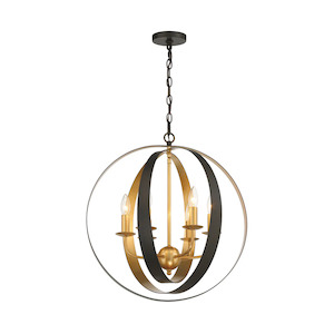 Crystal Pendant Lighting: Carson Collection - 6 Lights Orb Chandelier - English Bronze & Gold