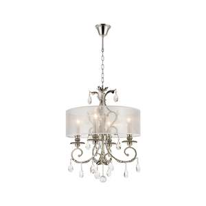 Crystal Pendant Lighting: ARIA - Hampton 4 Arm Chandelier - Nickel Plated - Orb Outer Shade