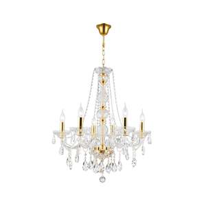 Bohemian Elegance 6 Arm Crystal Chandelier - GOLD