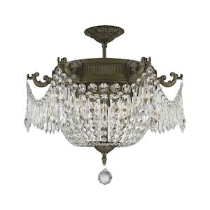 Regency Basket Collection: Regency Basket Chandelier - Antique Bronze Style - Flush Mount - W:46cm H:43cm
