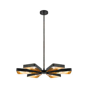 Carson Collection - Black & Gold Chandelier - 6 Light - gold-1