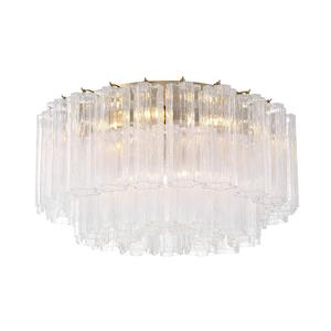 Odelle Collection - Flush Mount Chandelier - Clear & Satin Brass - W:56cm