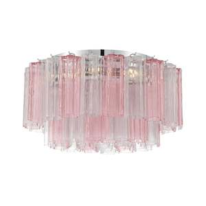 Odelle Collection - Flush Mount Chandelier - Pink & Chrome - W:56cm