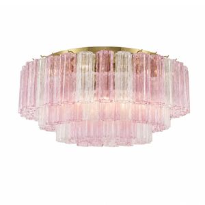 Odelle Collection - Flush Mount Chandelier - Pink & Satin Brass - W:80cm