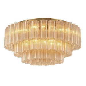 Odelle Collection - Flush Mount Chandelier - Amber & Satin Brass - W:80cm