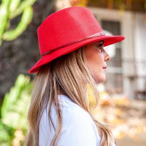 Hats: Borsalino Hat Leather Strap Red