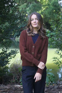 Lothlorian Knitwear: Prime V Neck Cardigan Russet