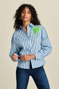 Pomw25sale: Blouse Striped Poplin Cloudy Blue