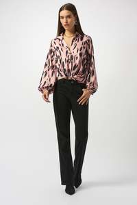 Joseph Ribkoff Satin Animal Print Drape Top / 253059