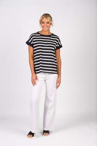 Vassalli Striped Drop Sleeve Top With Stepped Hem / 4363S (2 Colours)