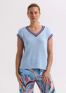 Zacket Plover: Zaket & Plover Stripe Trim Top / ZP7722