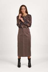 Vassalli Mid Length Cord Skirt / 7064M (2 Colours - Forest & Taupe)