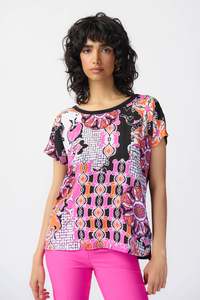 Summer 23: Joseph Ribkoff Print Gorgette Boxy Top / 241282