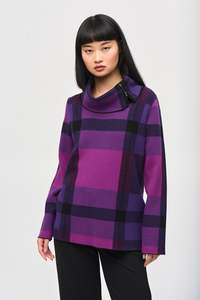 Joseph Ribkoff Plaid Jacquard Cowl Neck Sweater / 243943
