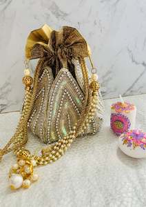 Bags: Tear Drop Potli - Silver