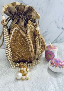 Bags: Tear Drop Potli - Gold