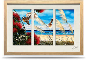 Piwakawaka - 24"x36" Framed Canvas Triptych