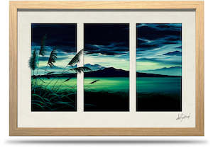 Canvas Prints Nz: Moonlit Rangitoto - 24"x36" Framed Canvas Triptych