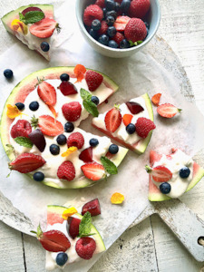 Vegetarian: Watermelon “Pizza” with Marshmallow Tangy Topping