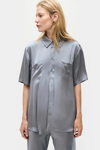 Silk Laundry: Short Sleeve Boyfriend Shirt Storm