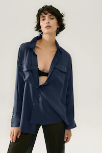 Silk Laundry: Silk Laundry Boyfriend Shirt Midnight