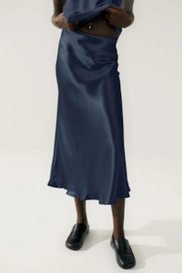 Silk Laundry Long Bias Cut Skirt Midnight