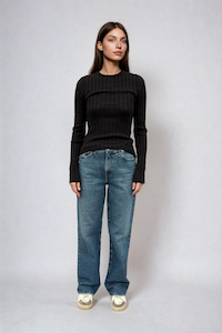 Sara Long Sleeve Rib Top Chocolate