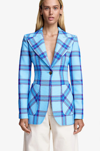 Smythe: Patch Pocket Birkin Blazer Capri Blue Plaid