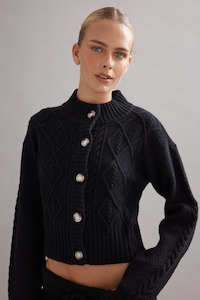 Cable Knit Cardigan Black
