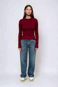Sara Long Sleeve Rib Top Cherry