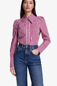 Box Pleat Shirt Rose Stripe