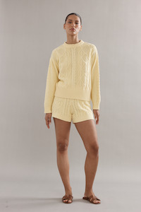 Caitlin Crisp: Cotton Cable Knit Shorts Yellow