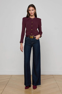 Patsy Crop Crew Cardigan Malbec/ Gold