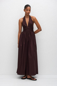 Dresses: Plunge Halter Dress Aubergine