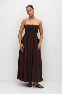 Shirred Bodice Dress Aubergine