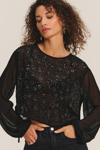 Tops: Marlowe Sequin Blouse Black