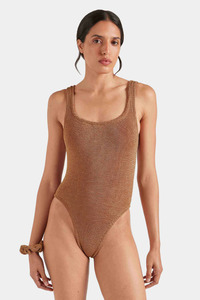 Swimwear: Square Neck Swim Metallic Cocoa